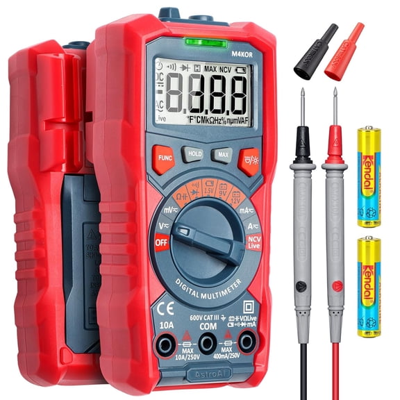 4000 Counts TRMS Digital Multimeter - Auto-Ranging Ohmmeter with NCV, 1.5V/9V/12V Battery Tester for Voltage, Current, Capacitance & Diode Continuity