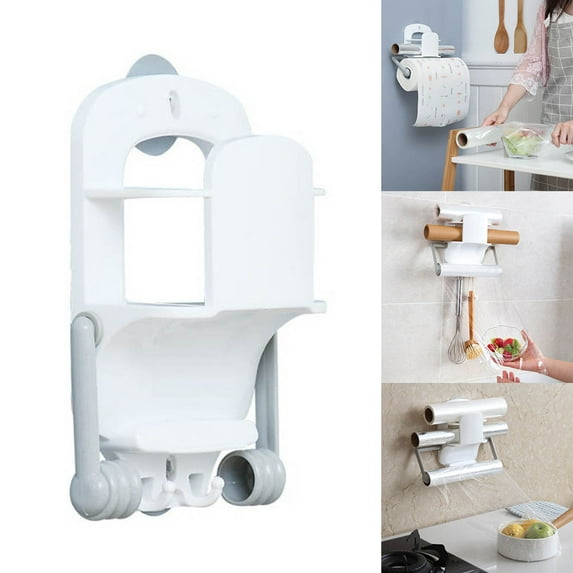 Roll Paper Towels Tinfoil Holder Wall Mount for Kitchen Cling Film Dispenser Sauce Bottle Storage Rack Household Kitchen Refrigerator Cling Film Storage Rack Roll Paper Hanging Holder