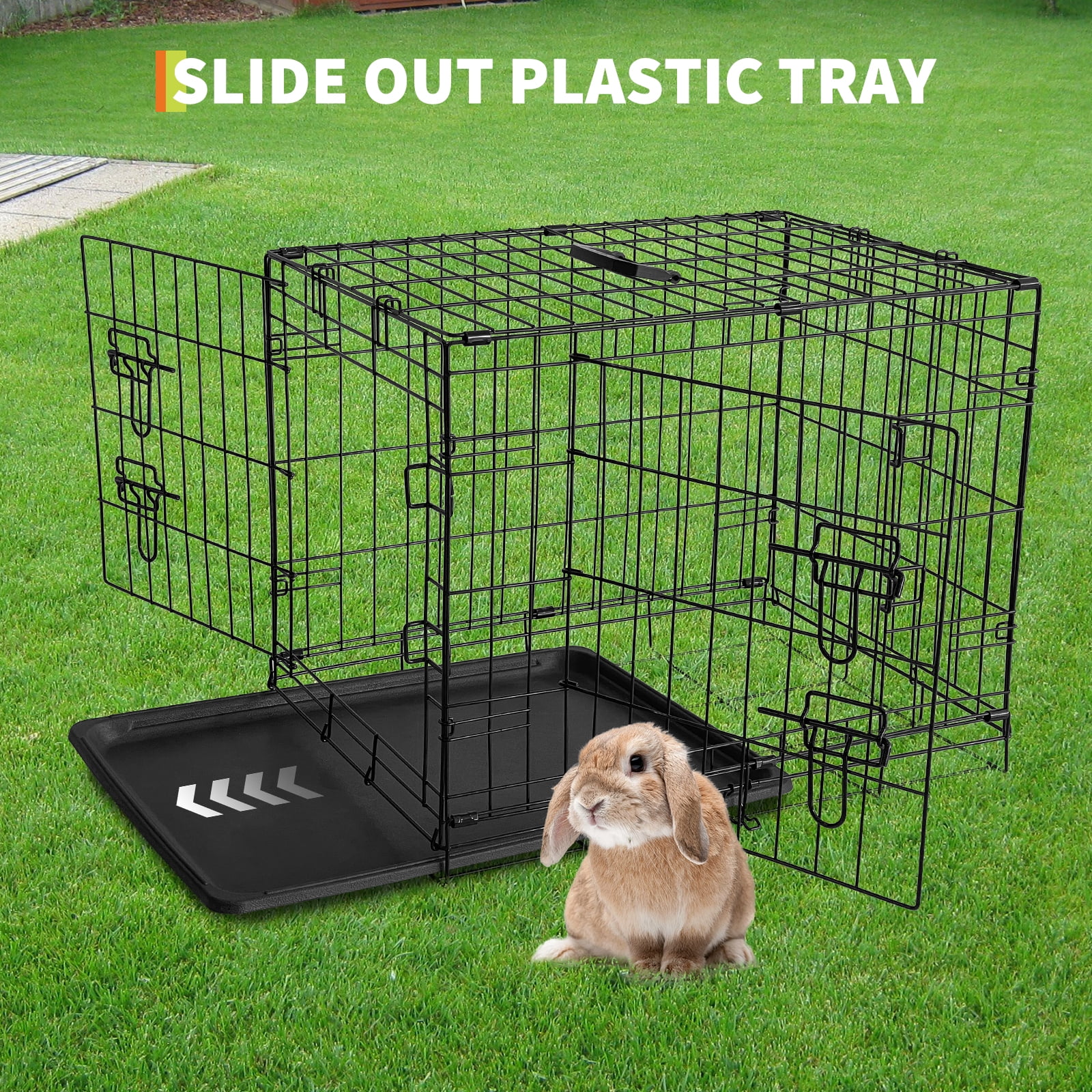 24/48 Inch Dog Crate, Portable Dog Crate with Slide Out Tray, Top & Front Door, Folding Small Critter Cage for Dog, Cat, Bunny, Ferret, Chinchilla, Cat, Rat