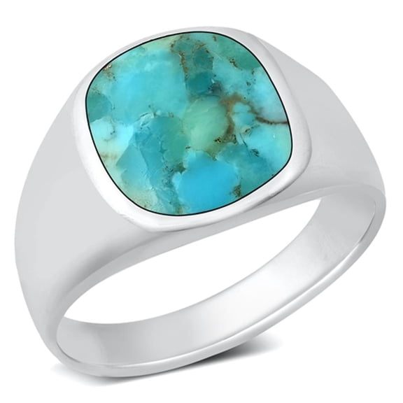 CHOOSE YOUR COLOR Signet Simulated Turquoise Ring .925 Sterling Silver Band Blue CZ Female Size 11