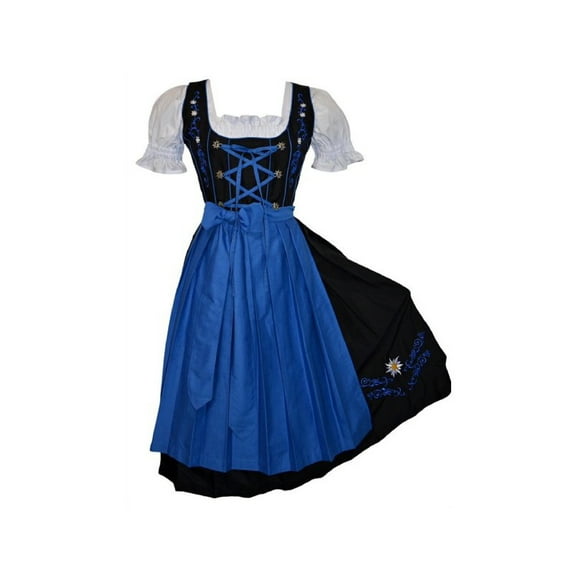 Edelweiss Creek 3 Piece Long German Oktoberfest Dirndl Dresses for Women - Black and Blue