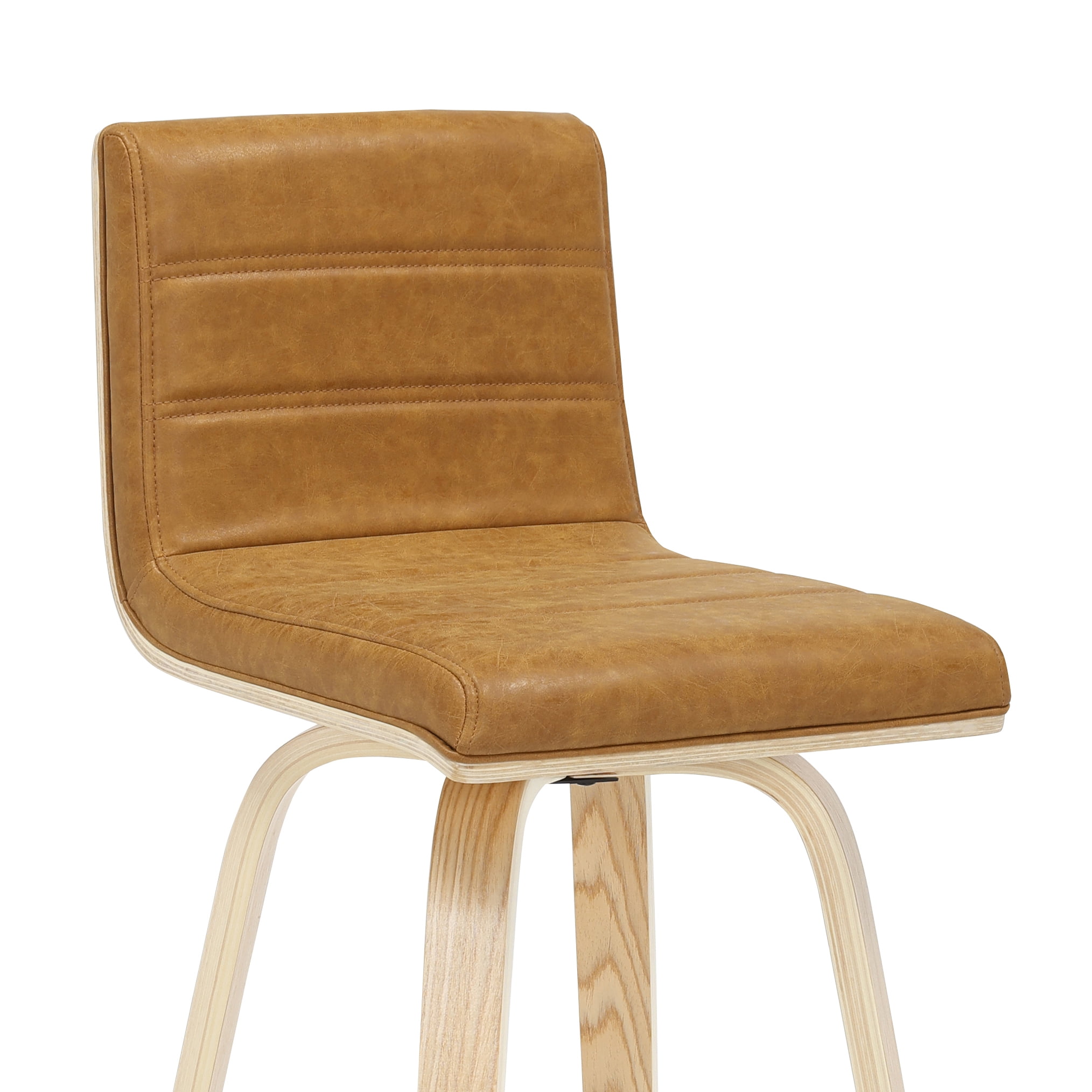 Vienna 39.5 in. H Swivel Bar Height Camel Square Back Wood Bar Stool with Faux Leather Seat Set of 3