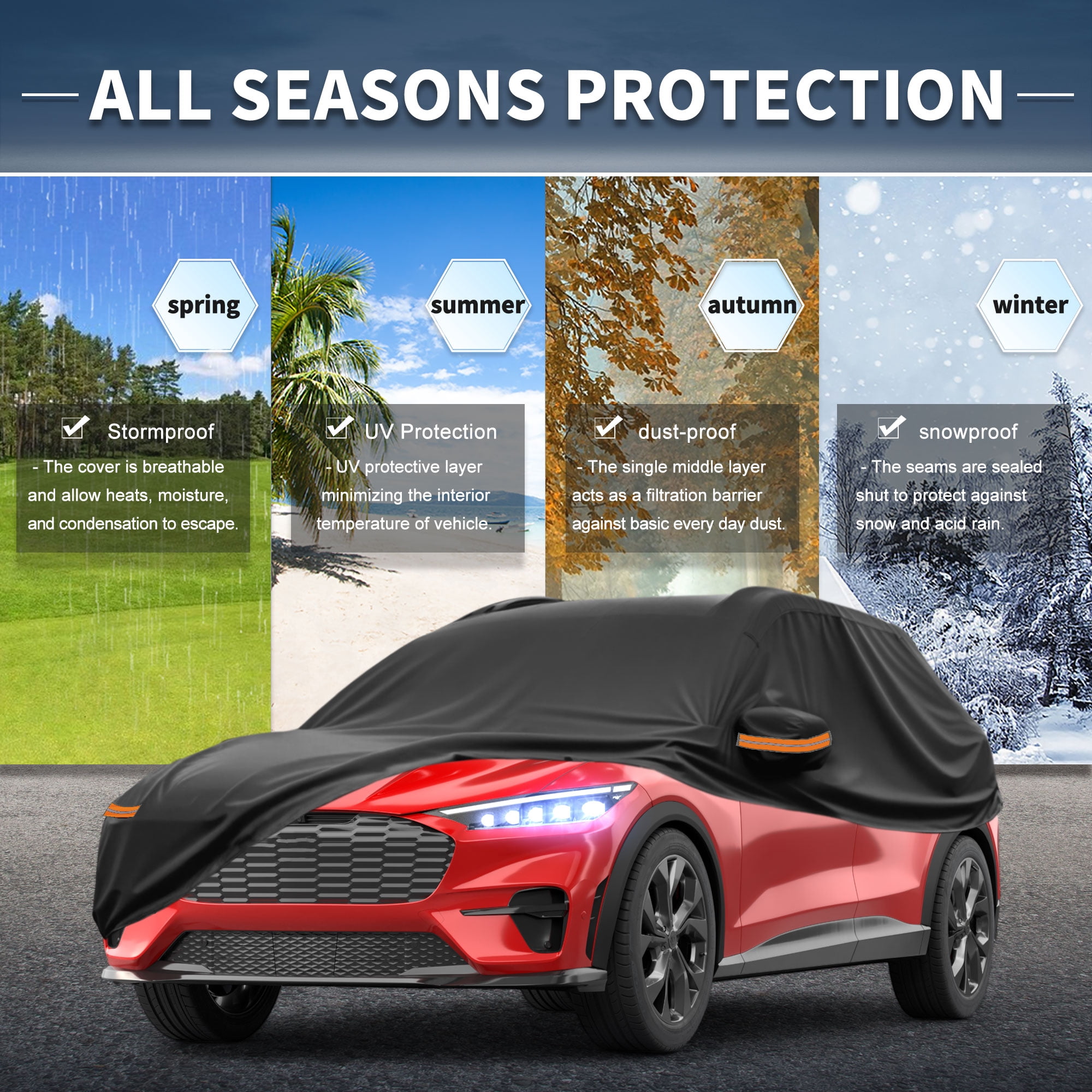 Unique Bargains Aluminum Full Car Cover Black for Mustang Mach-E 188.98"x74.8"x57.09"