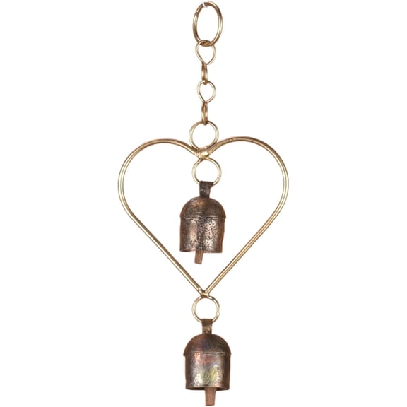 Vivanta Rustic Metal Heart Bell Wind Chime – Heart-Shaped Decorative Bell with Antique Brass Finish – Hanging Indoor Outdoor Farmhouse Decor – Valentine's Gift or Garden Accent 8.5 x 3.75 Inch