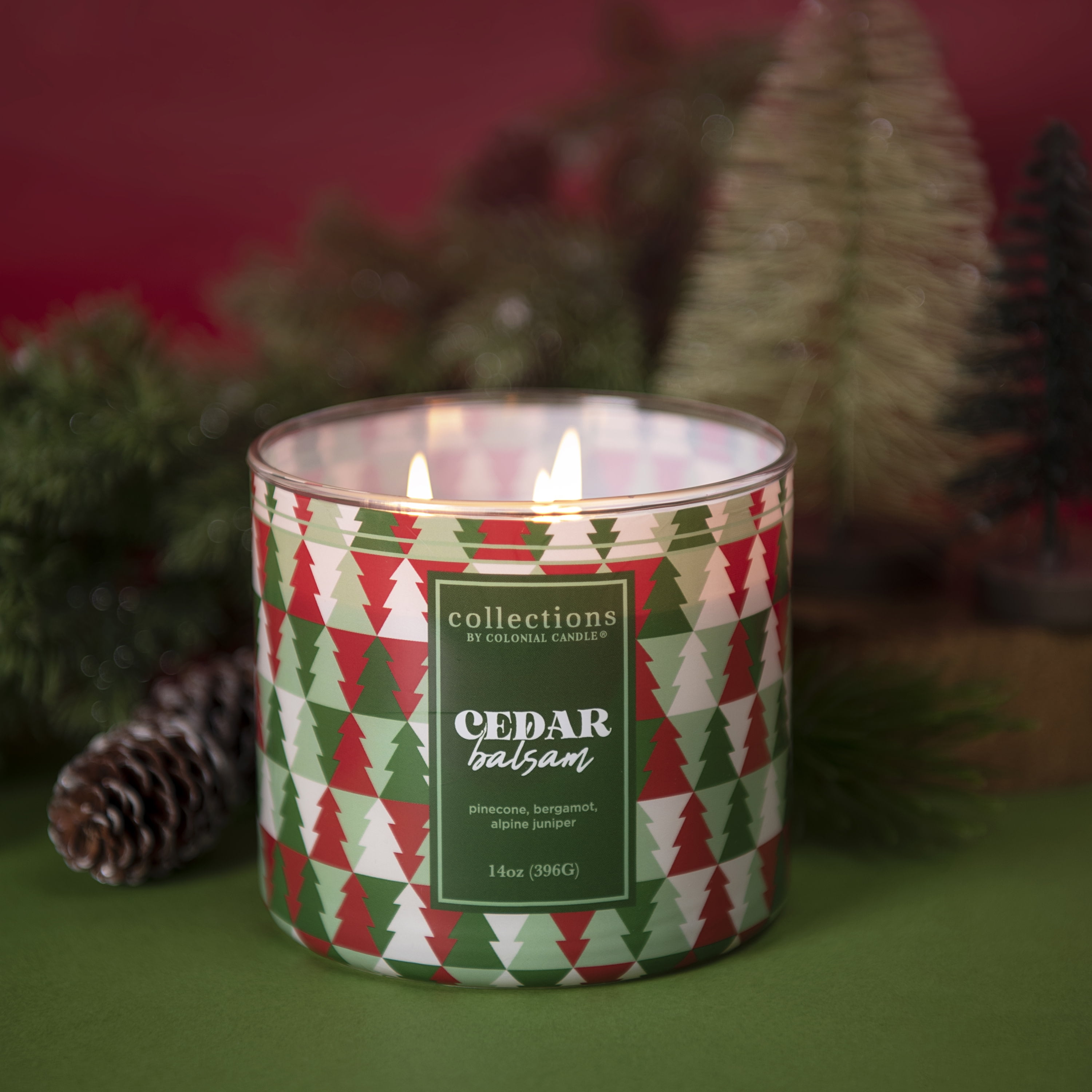 Deco Collection by Colonial Candle, Cedar Balsam Scented Jar Candle, 3-Wick Scented Jar Candle with Woody Fragrance and Premium Lead-Free Cotton Wick, 14 oz - Up To 60 Hours Burn