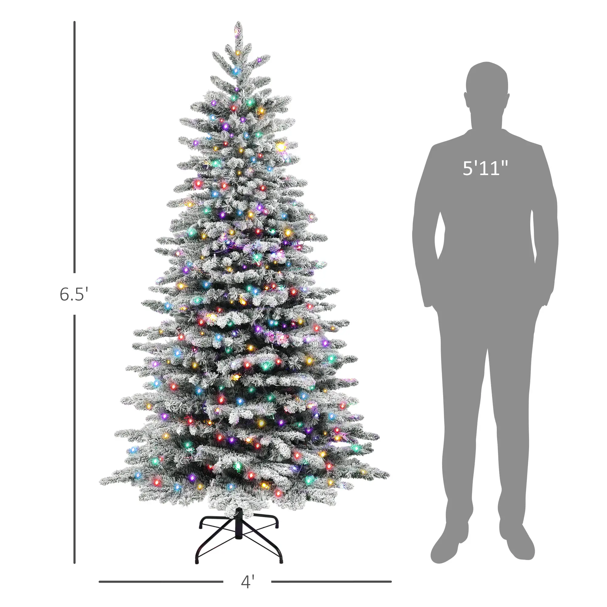 6.5ft Prelit Flocked Christmas Tree 990 Tips 400 Dual Color LED Lights Remote Timer Indoor Decor