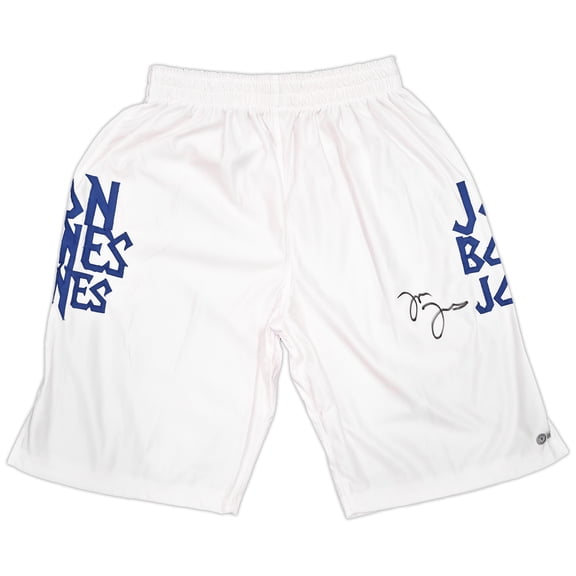 Jon Bones Jones Autographed White MMA Trunks Beckett BAS Witness 253322