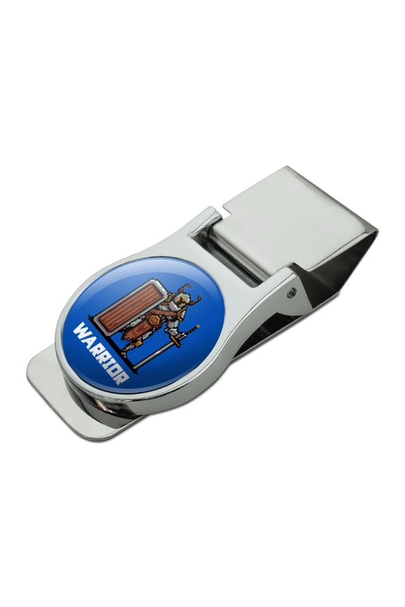 8-Bit Pixel Retro Warrior Knight Fighter Games RPG Satin Chrome Plated Metal Money Clip