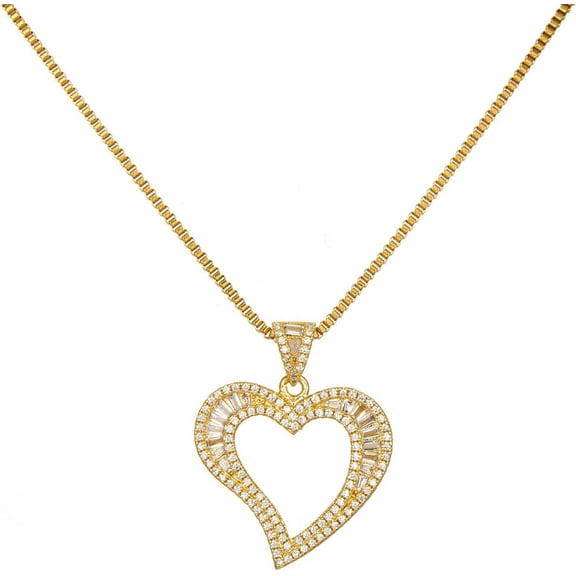 XBage Silver/Gold Heart Necklace For Women, White Gold Love Necklace With Cubic Zirconia, Cute Dainty Bling Jewelry, Mothers Day Gifts, Hip Hop Gold Heart Pendant1718