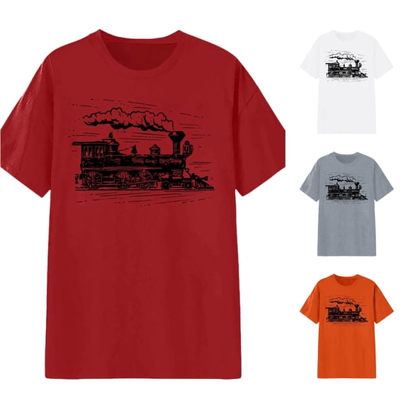 DHFJKG Graphic Tees For Women Vintage T Shirt Train Printed Short Sleeve Crew Neck Loose Fit Tshirts Streetwear Versatile Tops