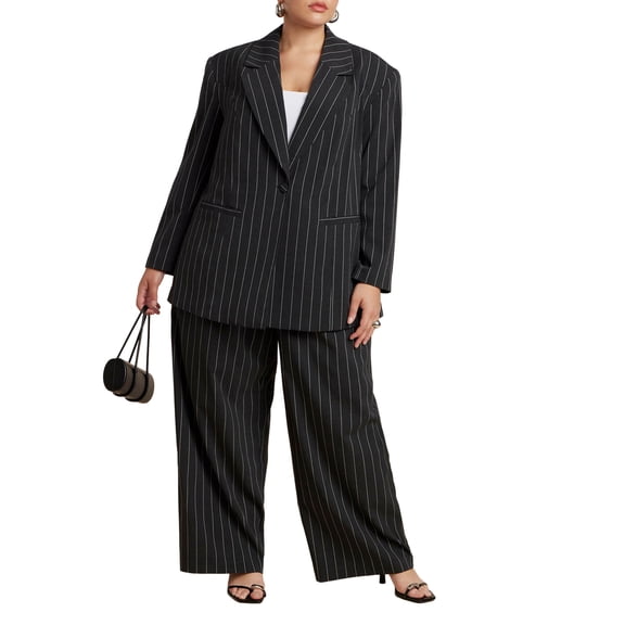 ELOQUII Women's Plus Size Wide Leg Pinstripe Trouser