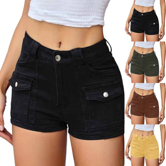 Jsaierl Jean Shorts Women High Rise Summer Relaxed Fit Petite Strechy Pull On Hot Denim Shorts
