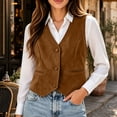 thumbnail image 4 of HomeDM Women's Faux Suede Vest V Neck Button Down Waistcoat with Pockets Sleeveless Jacket, 4 of 9