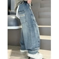 thumbnail image 4 of SUYIDA Boys Straight Leg Sweatpants 2025 Baggy Jeans Straight Leg Jeans With Pockets Elastic Waist Distressed Ripped Denim Pants With Holes，, 4 of 6