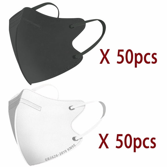 100pcs 3D Stereo KN95 Face Mask White and Black 4 Layer Cup Dust Safety Masks Filter Efficiency≥95% Breathable Elastic Ear Loops Masks