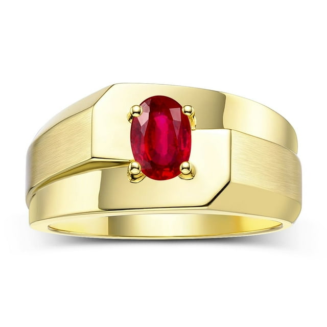 RYLOS Men's Rings 14K Yellow Gold Ring Classic Solitaire 7X5MM Oval Shape Gemstone Designer Band Ruby July Birthstone Rings For Men Size 12