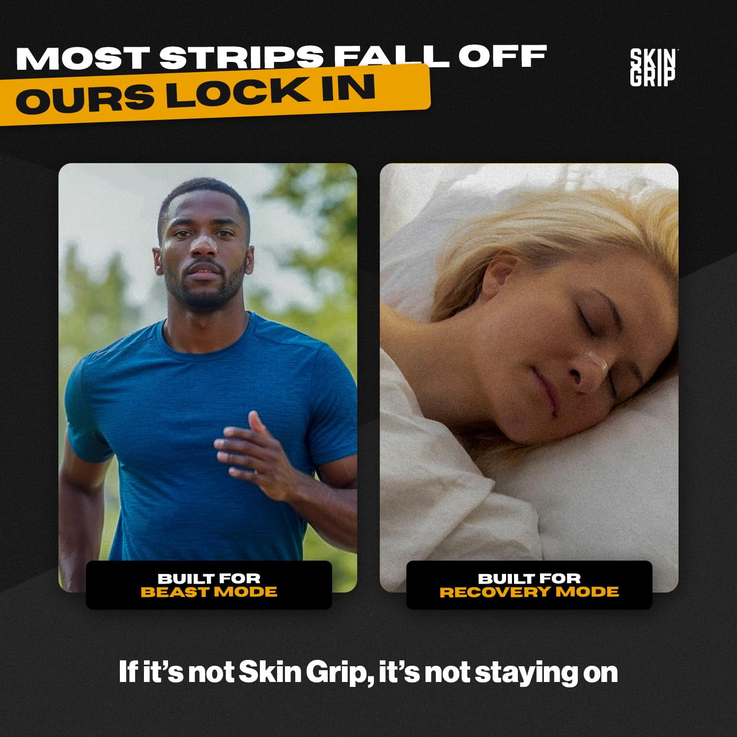 Skin Grip Nasal Strips for Snoring & Breathing –Instant Relief from Nasal Congestion, Drug-Free Snore Strips, All-Day Hold – Sleep Better, Exercise Stronger, Travel Confidently – 90-Day Supply, Clear