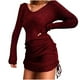 thumbnail image 2 of Moda mujer pulóver manga larga otoño sólido Casual cuello en V sudadera vestido con cordón Fridja  NMB3417, 2 of 5