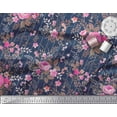 thumbnail image 2 of Soimoi Tissu Crêpe Polyester Rayé, Feuilles & Roses Imprimé Floral au Mètre 42 Pouces de Large, 2 of 3