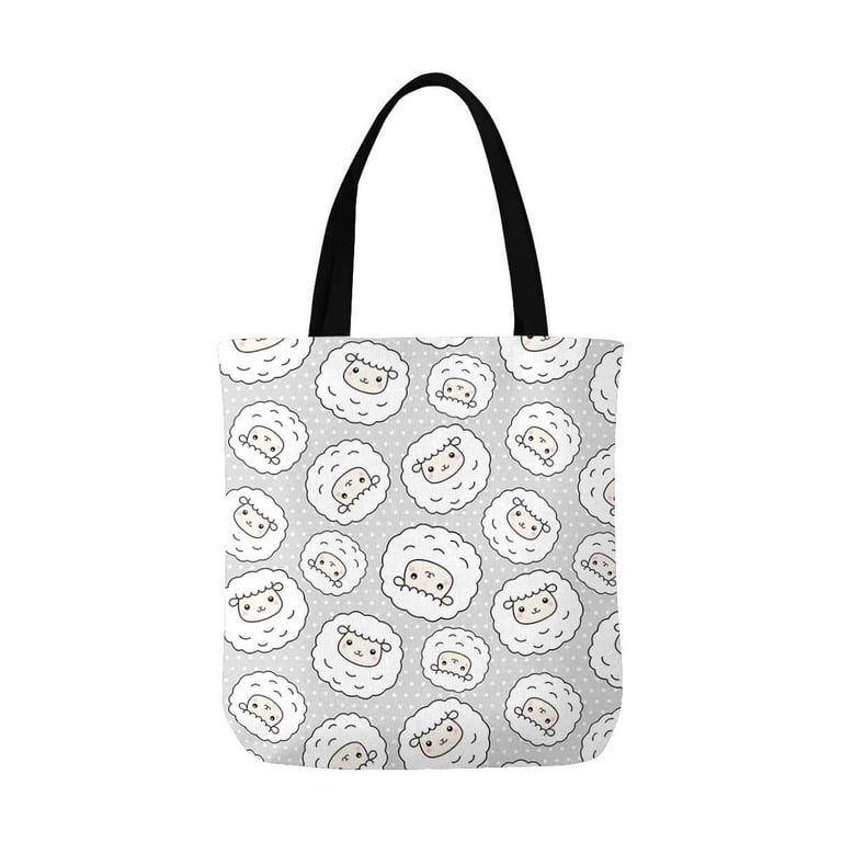 Cute Sheep Lamb with Polka Dots Washable Canvas Tote Bag Resuable Grocery Bags Shopping Bags Canvas Tote Bag Perfect for Crafting Decorating