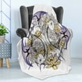 thumbnail image 4 of Skull Soft Flannel Fleece Throw Blanket, Pisces Fish with Lotus Flowers Traditional Eastern Symbolic Composition, Cozy Plush for Indoor and Outdoor Use, 70" x 90", Purple Yellow, by Ambesonne, 4 of 5