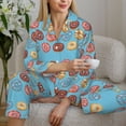 thumbnail image 6 of Fuzoiu Cute Donut Print Women's Long-Sleeved Pajama,Lounge Button Down Nightwear,Womens Notch Collar Pajama Set-Small, 6 of 7