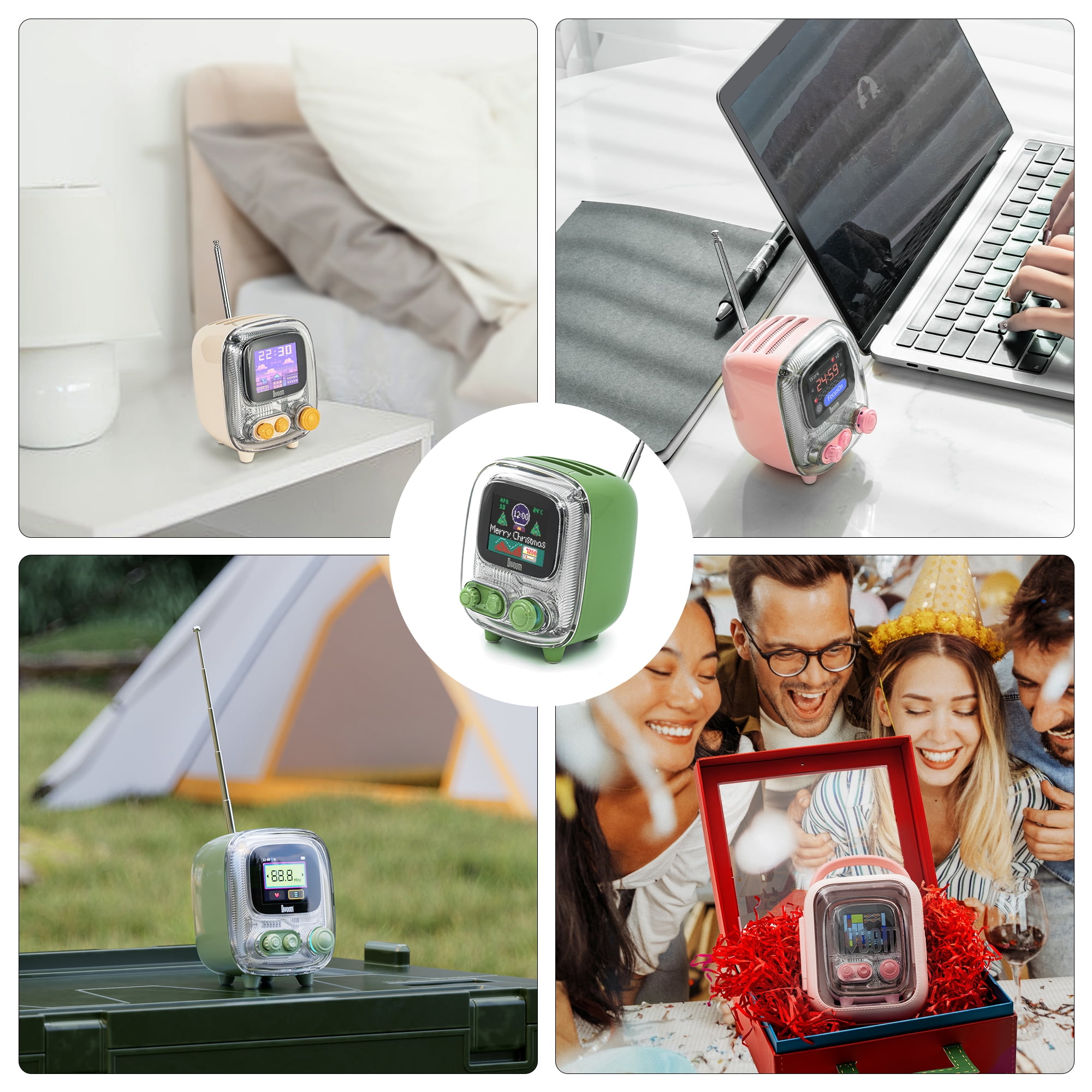 Divoom Tivoo-2 Portable Bluetooth Speaker with FM Radio, Pixelart Retro Mini Wireless Speaker, Vintage Green