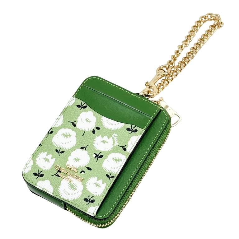 Coach Women's Small Zip Card Case with Floral Print (Green Multi