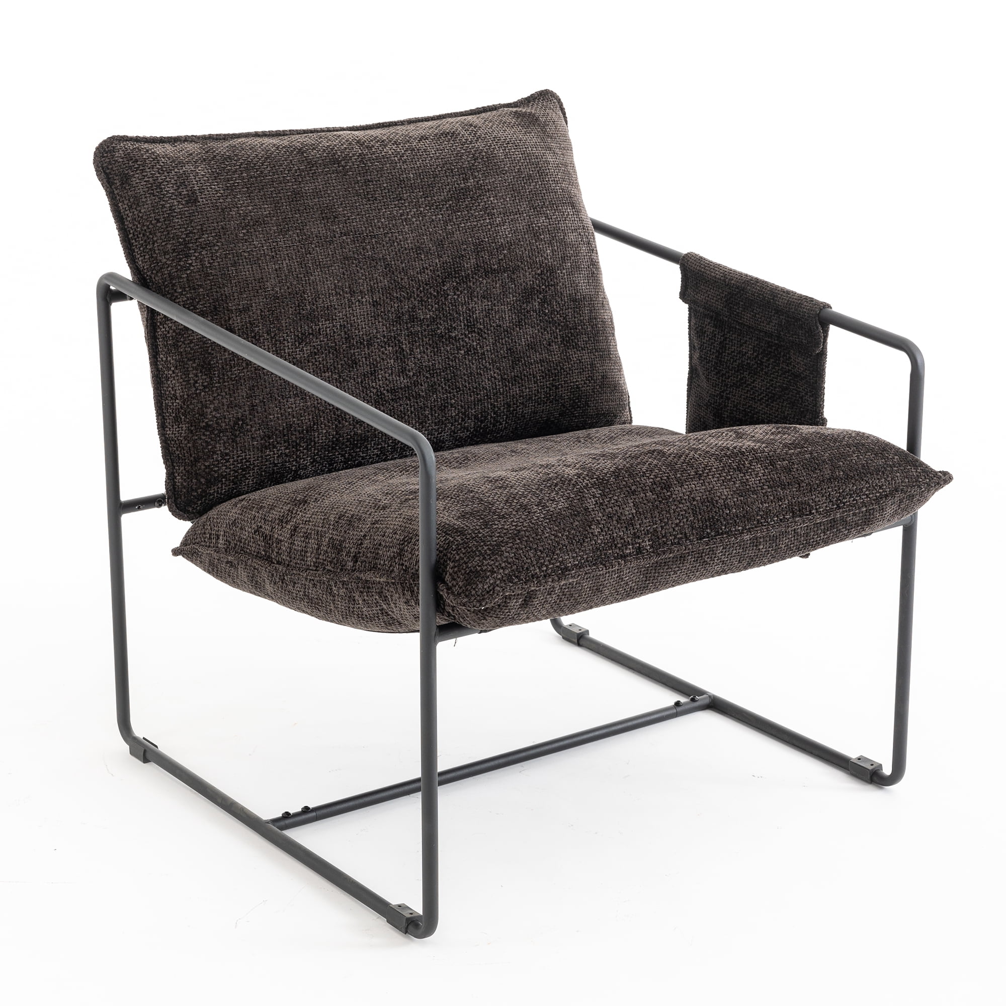 Aukfa Set of 2 Upholstered Sling Accent Chairs, Hanging Armchairs with Arm Pocket, Metal Frame & Crushed Foam Cushions for Living Room/Bedroom, Dark Gray