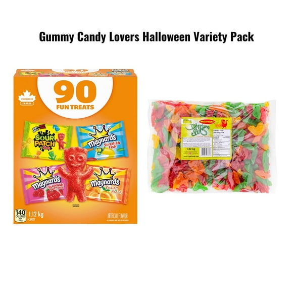 Gummy Candy Lovers Halloween Variety Pack - Maynards Assorted Gummy Candy (Pack of 90) & McCormick's Dino-Sours Gummies - Bulk Sour Candy for Trick-or-Treaters and Parties