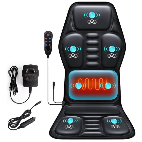 7 Motors 9 Massage Modes Back Vibration Massage Seat Cushion Massager w/ Heat for Office Home Car, Black