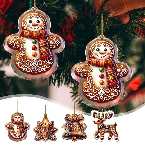 Xihbxyly Los Artículos Más Vendidos Adorno Navideño Muñeco de Nieve Velas Reno Campanas Colgante Acrílico Plano Colgante Navideño Espejo Retrovisor de Coche Colgante Árbol de Navidad Decoración 2 Pie