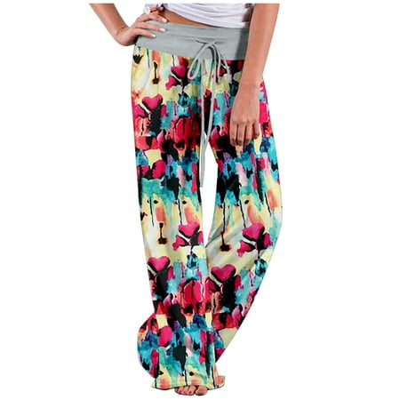 

RYRJJ On Clearance Women s Comfy Pajamas Pant Casual Elastic Waist Drawstring Stretch Floral Print Long Wide Leg Lounge Yoga Pants(Multicolor 3XL)