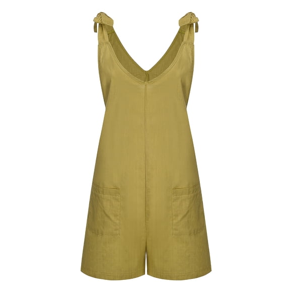 HBFAGFB Jumpsuits for Women Sleeveless T-Shirt Loose Shorts Comfort Rompers with Pockets Yellow Size L
