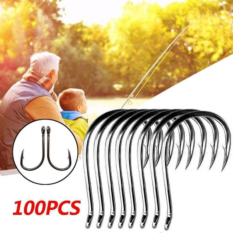 100 Pieces 1/0 High Carbon Steel Wide Fishhooks Fishing Bass Hooks 