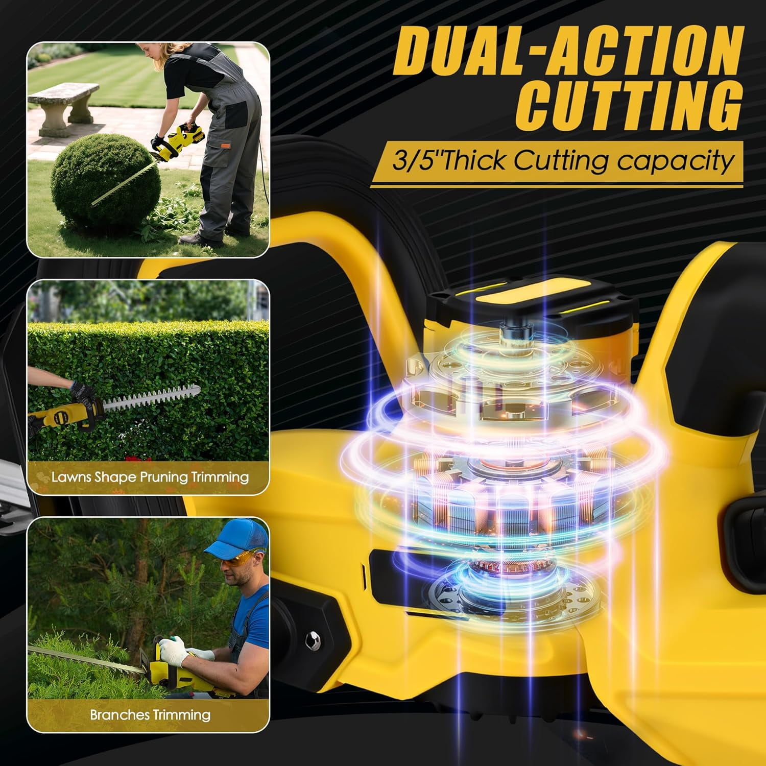 20-Inch Cordless Hedge Trimmer Compatible with DeWalt 20V Battery, Electric Dual-Action Blade for Garden Maintenance