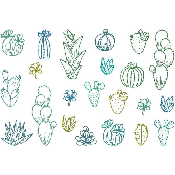 Calcomanía de pared con diseño de cactus y plantas verdes, de PVC, para pegar en la pared, para sala de estar y dormitorio.