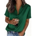 thumbnail image 4 of PRETTYGARDEN Womens Summer Button Down Shirts Short Sleeve Work Tops Dressy Satin Blouses Spring Business Casual Outfits, 4 of 8