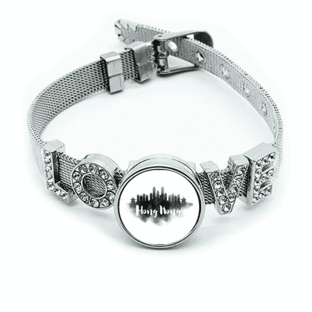 HongKong China Landmark Ink City Painting Bracelet Wristband Crystal Love Adjustable Bangle