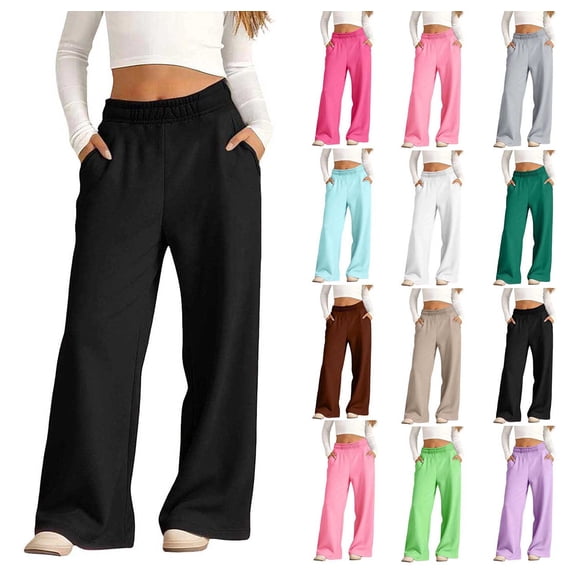 HAOTAGS Teen Girls Fleece Lined Sweatpants (5-14) Fall Winter Elastic Waist Stright Leg Long Pants With Side Pockets Black Size 7