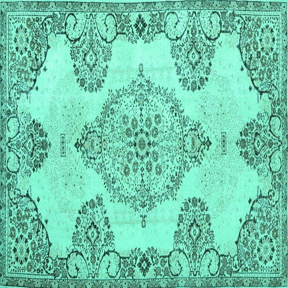 Ahgly Company Indoor Square Medallion Turquoise Blue Traditional Area Rugs, 3' Square