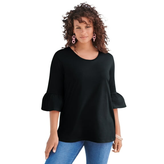 Roaman's Women's Plus Size Cotton Ultimate Bell Sleeve Tee