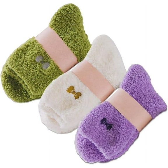 WCX 3Pairs Women Ladies Soft Fluffy Bed Socks Winter Warm Lounge Slipper Sock Coral Velvet Sock(Random Color)-0614