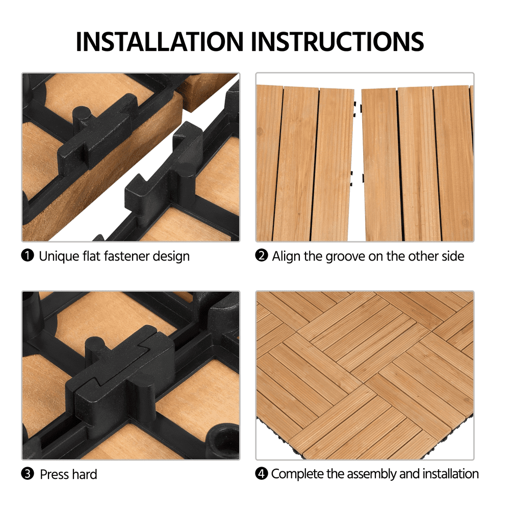 Alden Design 12" x 12" Interlocking Wood Flooring Tiles for Indoor & Outdoor, 11pcs, Natural Wood