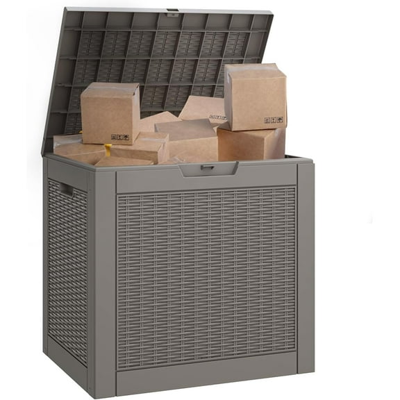 KAMABOKO 35 Gallon Package Delivery Box for Outside, Waterproof Secure Lockable Garbage Bin with Lid for Hideaway, Porch, Patio, Gray