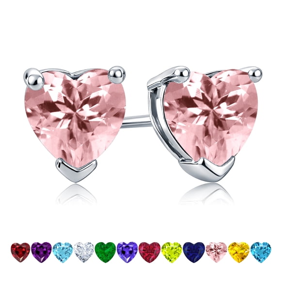 JeenMata Gorgeous 1.5 Carat Heart Cut - Pink Tourmaline - October Birthstone Solitaire Stud Earrings in 18K White Gold Plating over Silver