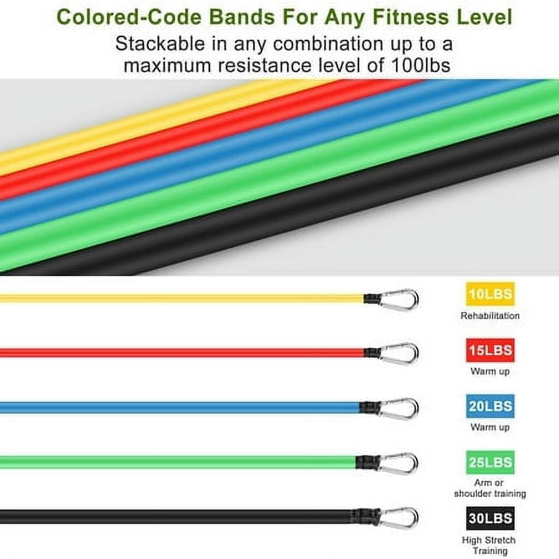 Resistance Bands Exercise Bands Workout Bands, 11Pcs Resistance Bands- Up to 100lb Indoor and Outdoor Bands with Door Anchor and Handles for Strength, Slim, Yoga, Home Gym Equipment