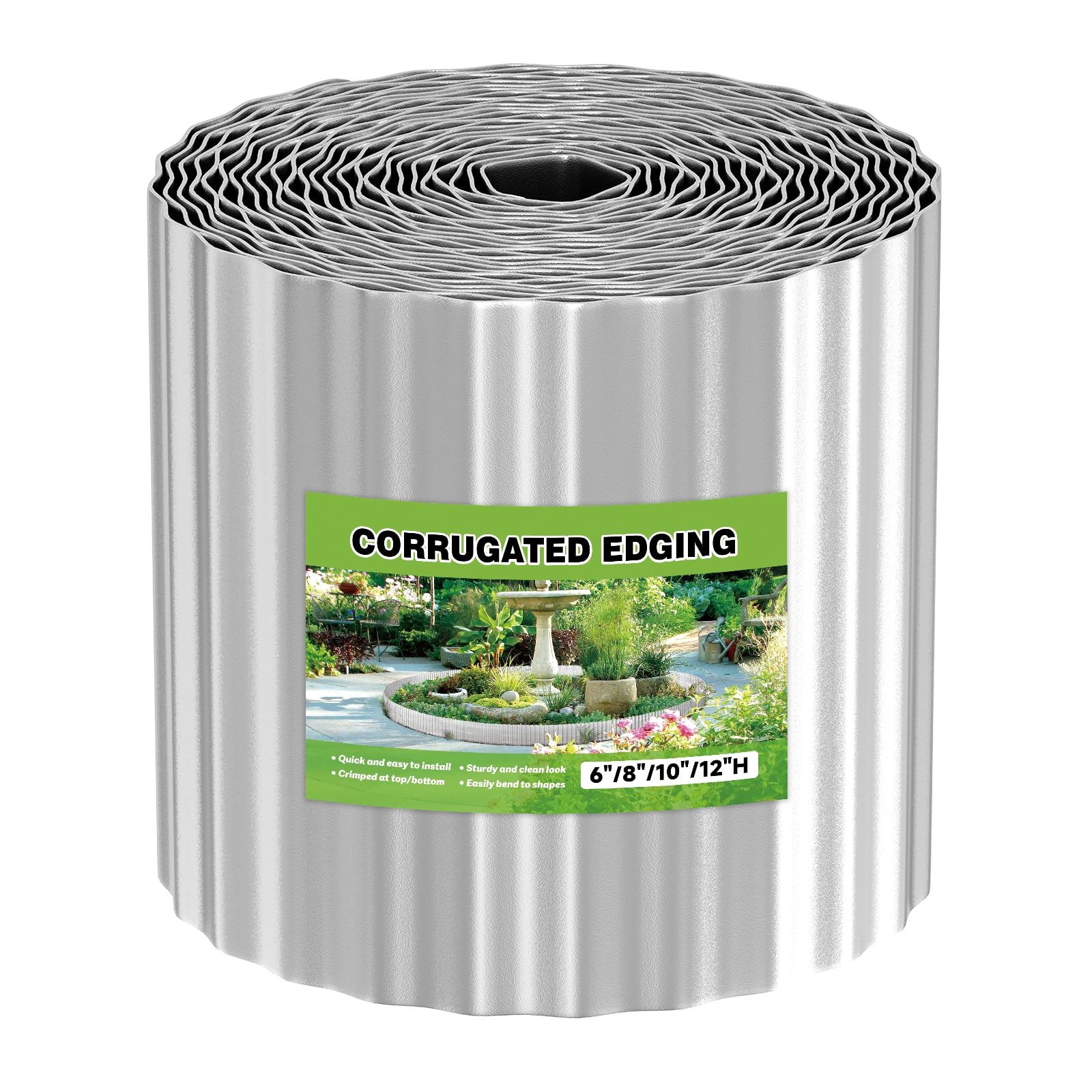 10 Inch 50 FT Garden Landscape Edging Border Galvanized Sturdy Metal Hemmed DIY Edging for Landscaping Lawn Flower Beds Patio Pathway Divider Design, Silver