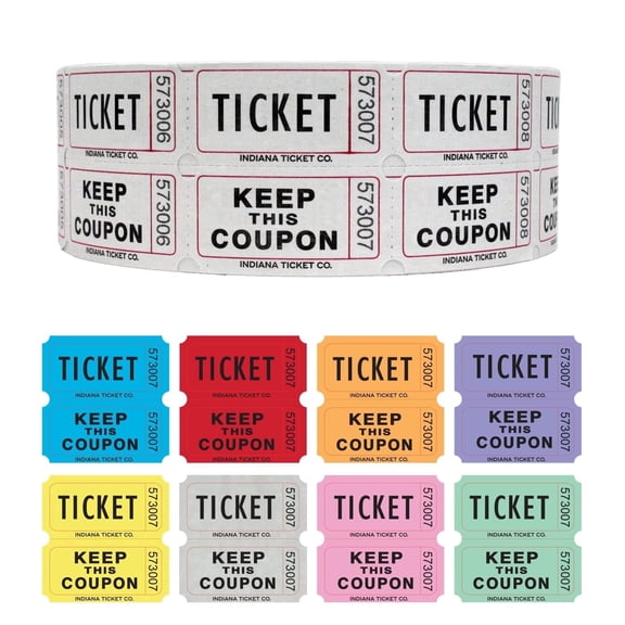 Indiana Ticket Co. Double Roll Raffle Tickets White 1,000 Count