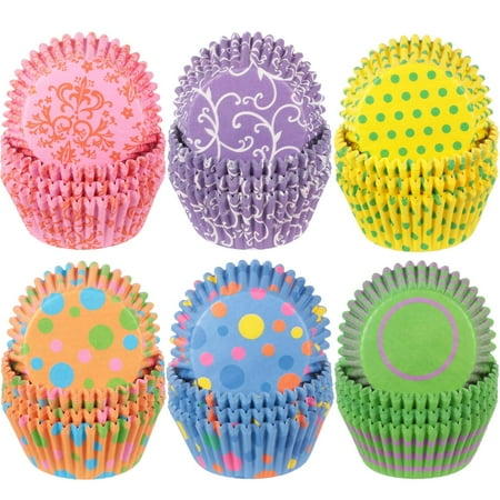 600 Pieces Seasonal Cupcake Liners Colorful Curls Cupcake Baking Cups Colorful Dots Wrappers Polka Paper Wraps Muffin Case Trays for Mother's Day Father's Day Birthday Party Decor